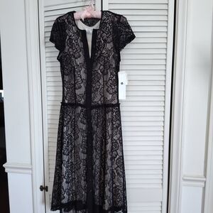 BLACK LACE DROPPED WAIST DRESS